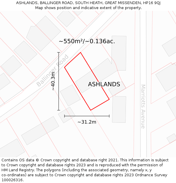 ASHLANDS, BALLINGER ROAD, SOUTH HEATH, GREAT MISSENDEN, HP16 9QJ: Plot and title map