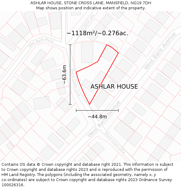 ASHLAR HOUSE, STONE CROSS LANE, MANSFIELD, NG19 7DH: Plot and title map