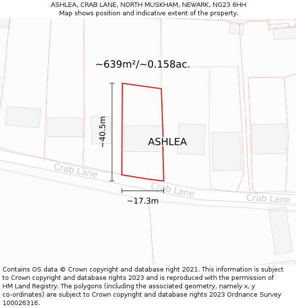 ASHLEA, CRAB LANE, NORTH MUSKHAM, NEWARK, NG23 6HH: Plot and title map