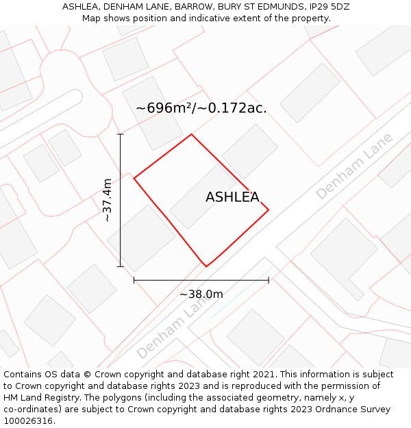 ASHLEA, DENHAM LANE, BARROW, BURY ST EDMUNDS, IP29 5DZ: Plot and title map