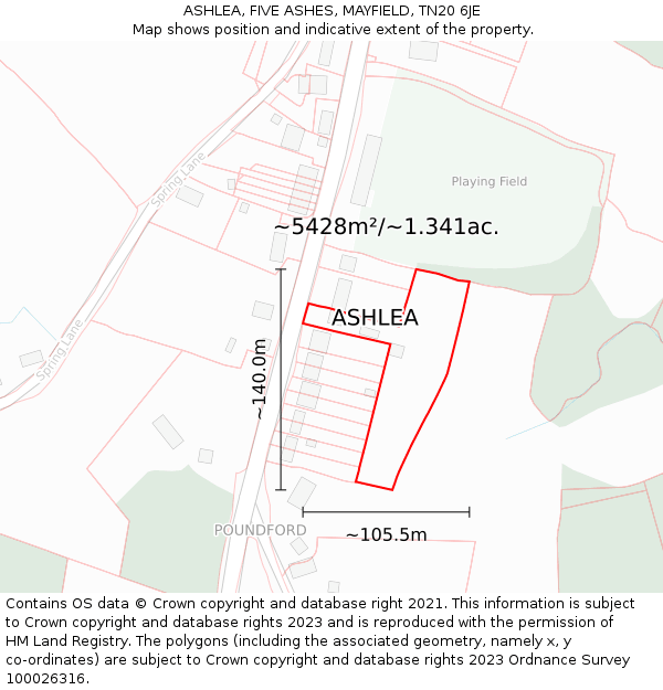 ASHLEA, FIVE ASHES, MAYFIELD, TN20 6JE: Plot and title map