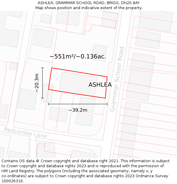 ASHLEA, GRAMMAR SCHOOL ROAD, BRIGG, DN20 8AY: Plot and title map