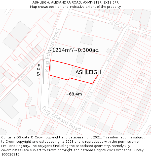 ASHLEIGH, ALEXANDRA ROAD, AXMINSTER, EX13 5PR: Plot and title map