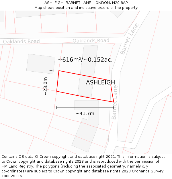 ASHLEIGH, BARNET LANE, LONDON, N20 8AP: Plot and title map