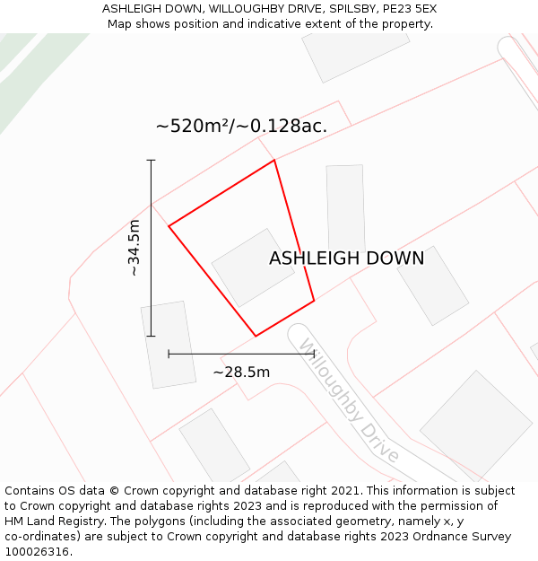 ASHLEIGH DOWN, WILLOUGHBY DRIVE, SPILSBY, PE23 5EX: Plot and title map