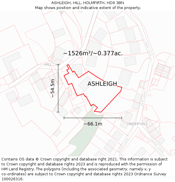 ASHLEIGH, HILL, HOLMFIRTH, HD9 3BN: Plot and title map