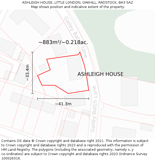 ASHLEIGH HOUSE, LITTLE LONDON, OAKHILL, RADSTOCK, BA3 5AZ: Plot and title map