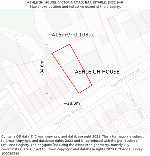 ASHLEIGH HOUSE, VICTORIA ROAD, BARNSTAPLE, EX32 9HR: Plot and title map