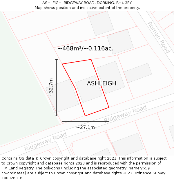 ASHLEIGH, RIDGEWAY ROAD, DORKING, RH4 3EY: Plot and title map