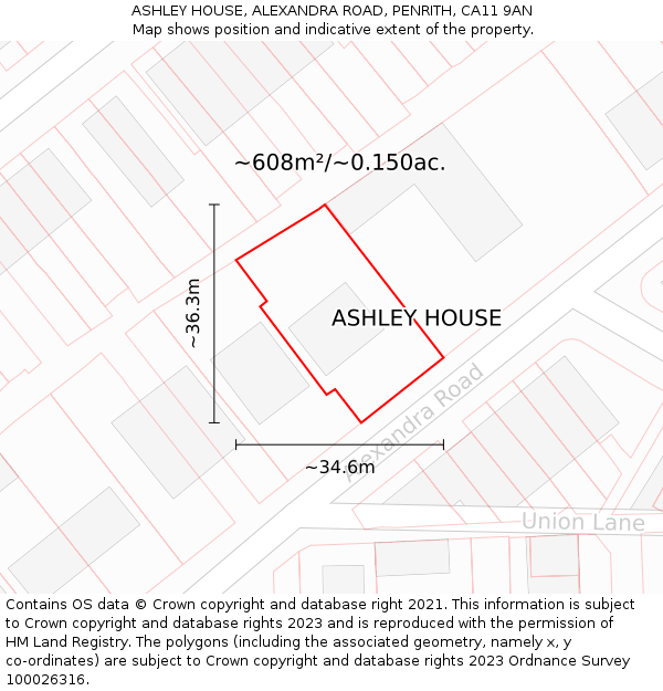ASHLEY HOUSE, ALEXANDRA ROAD, PENRITH, CA11 9AN: Plot and title map