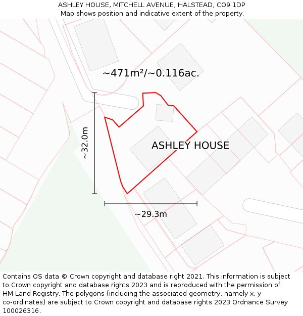 ASHLEY HOUSE, MITCHELL AVENUE, HALSTEAD, CO9 1DP: Plot and title map