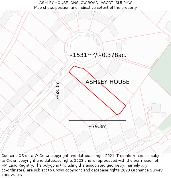 ASHLEY HOUSE, ONSLOW ROAD, ASCOT, SL5 0HW: Plot and title map