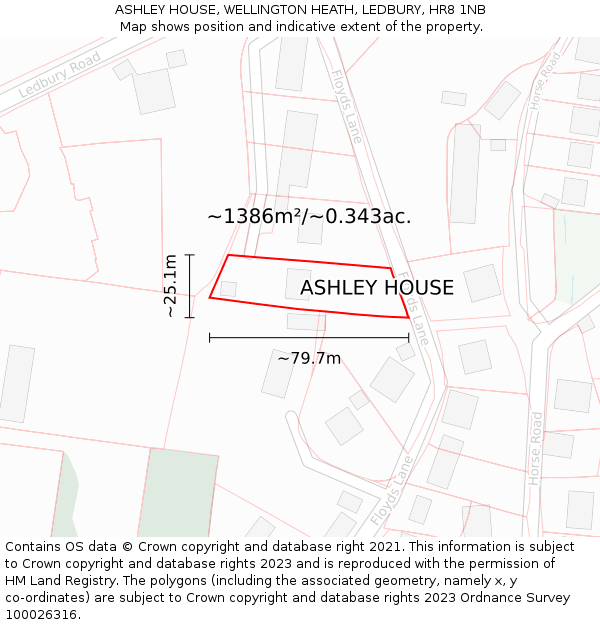 ASHLEY HOUSE, WELLINGTON HEATH, LEDBURY, HR8 1NB: Plot and title map