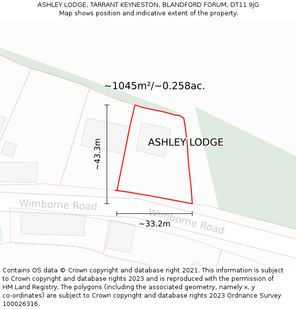 ASHLEY LODGE, TARRANT KEYNESTON, BLANDFORD FORUM, DT11 9JG: Plot and title map