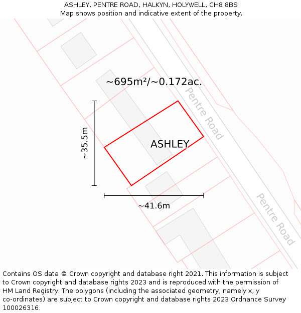 ASHLEY, PENTRE ROAD, HALKYN, HOLYWELL, CH8 8BS: Plot and title map