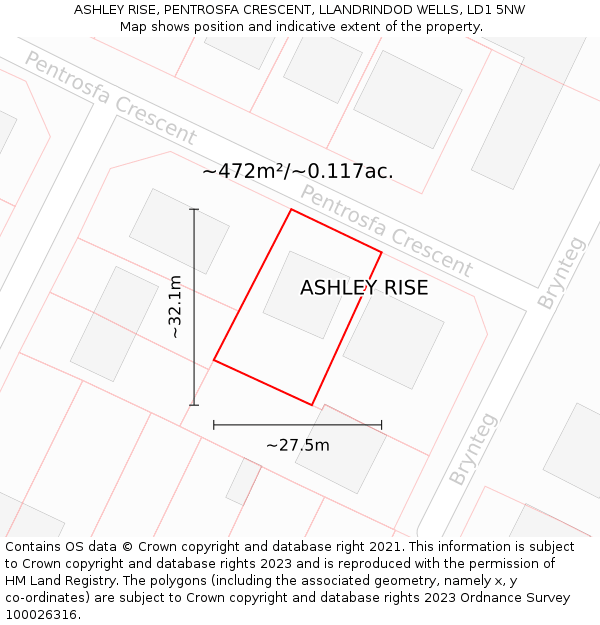 ASHLEY RISE, PENTROSFA CRESCENT, LLANDRINDOD WELLS, LD1 5NW: Plot and title map