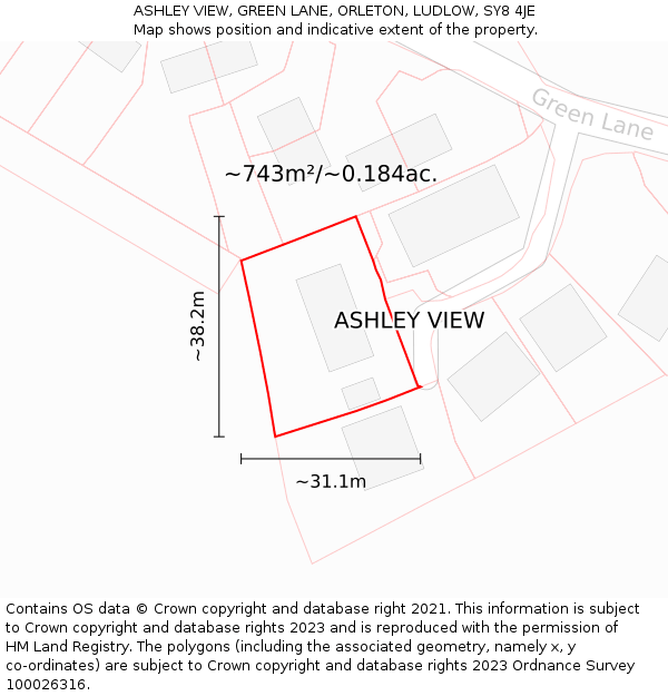 ASHLEY VIEW, GREEN LANE, ORLETON, LUDLOW, SY8 4JE: Plot and title map