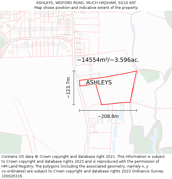 ASHLEYS, WIDFORD ROAD, MUCH HADHAM, SG10 6AT: Plot and title map