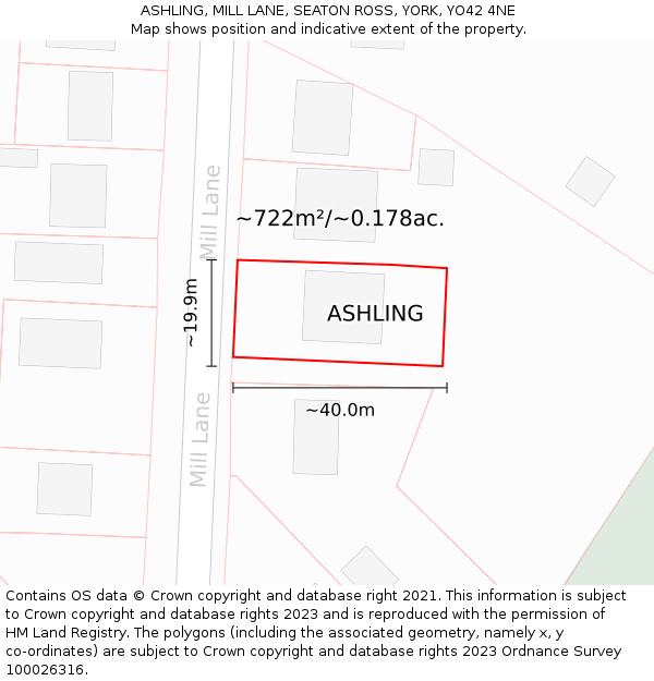 ASHLING, MILL LANE, SEATON ROSS, YORK, YO42 4NE: Plot and title map