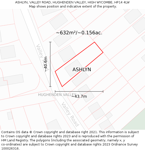 ASHLYN, VALLEY ROAD, HUGHENDEN VALLEY, HIGH WYCOMBE, HP14 4LW: Plot and title map