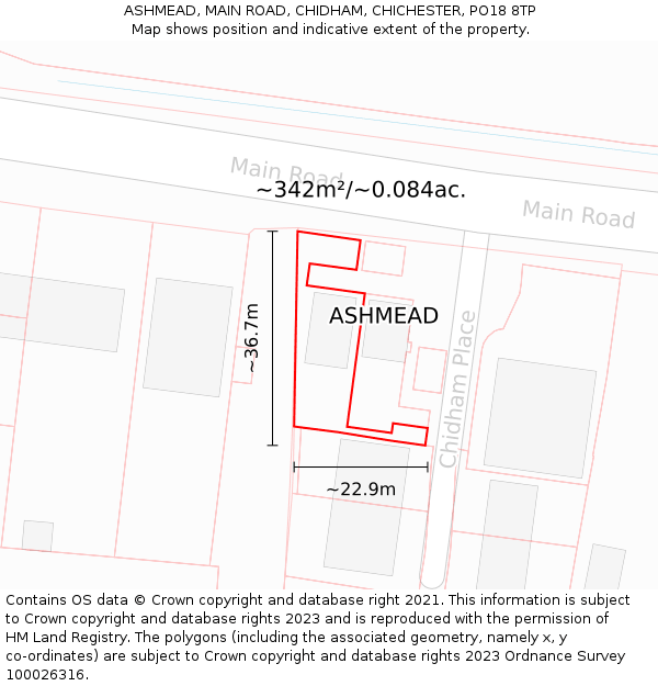 ASHMEAD, MAIN ROAD, CHIDHAM, CHICHESTER, PO18 8TP: Plot and title map