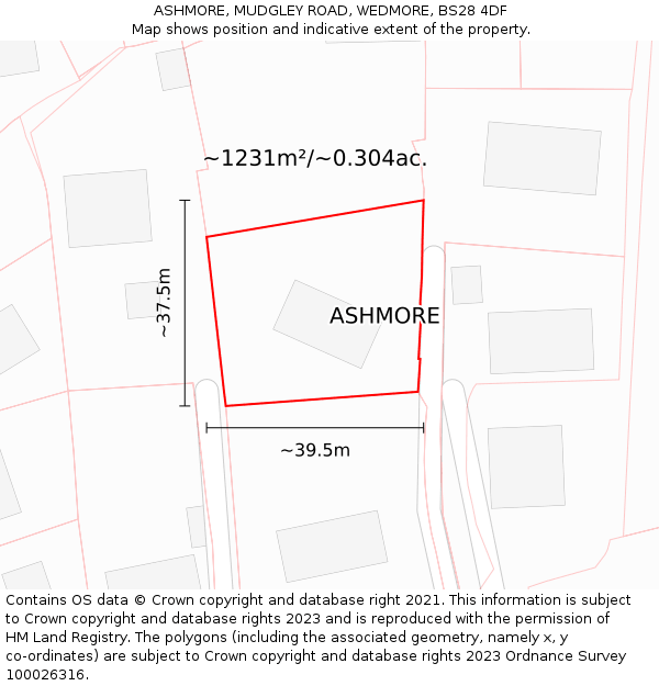 ASHMORE, MUDGLEY ROAD, WEDMORE, BS28 4DF: Plot and title map
