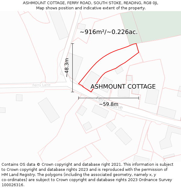 ASHMOUNT COTTAGE, FERRY ROAD, SOUTH STOKE, READING, RG8 0JL: Plot and title map