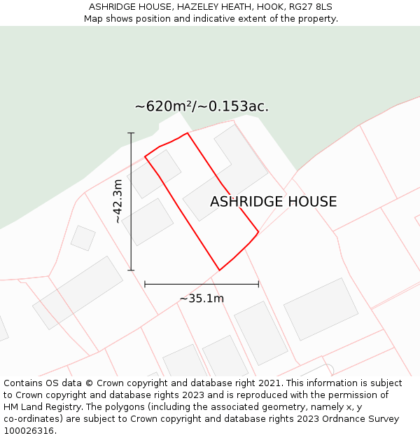 ASHRIDGE HOUSE, HAZELEY HEATH, HOOK, RG27 8LS: Plot and title map