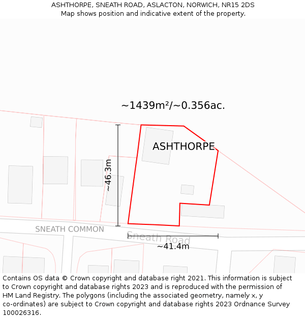 ASHTHORPE, SNEATH ROAD, ASLACTON, NORWICH, NR15 2DS: Plot and title map