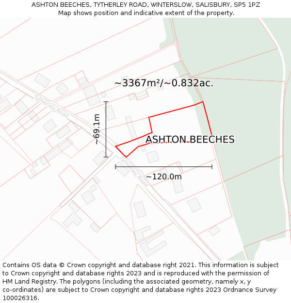 ASHTON BEECHES, TYTHERLEY ROAD, WINTERSLOW, SALISBURY, SP5 1PZ: Plot and title map