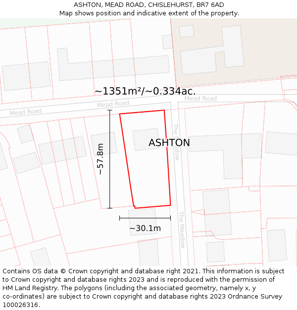 ASHTON, MEAD ROAD, CHISLEHURST, BR7 6AD: Plot and title map