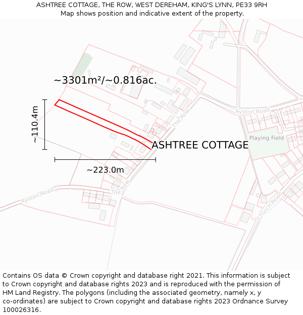 ASHTREE COTTAGE, THE ROW, WEST DEREHAM, KING'S LYNN, PE33 9RH: Plot and title map