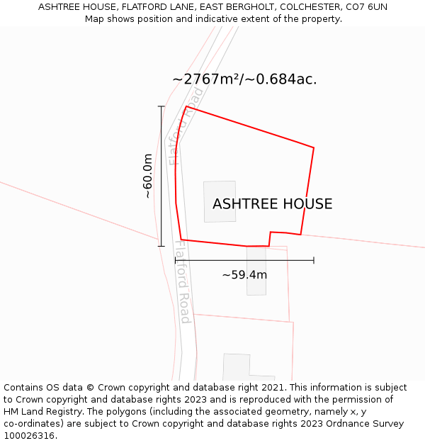 ASHTREE HOUSE, FLATFORD LANE, EAST BERGHOLT, COLCHESTER, CO7 6UN: Plot and title map