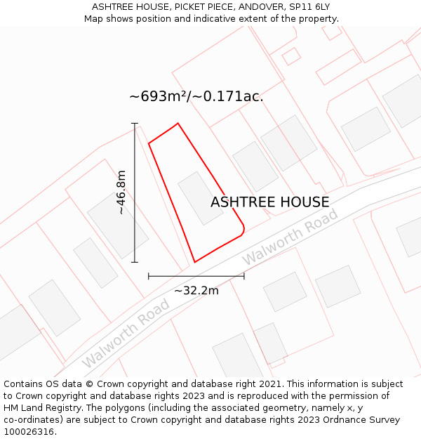 ASHTREE HOUSE, PICKET PIECE, ANDOVER, SP11 6LY: Plot and title map