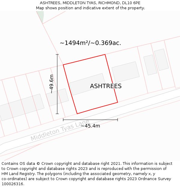 ASHTREES, MIDDLETON TYAS, RICHMOND, DL10 6PE: Plot and title map