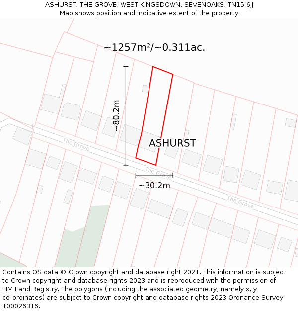 ASHURST, THE GROVE, WEST KINGSDOWN, SEVENOAKS, TN15 6JJ: Plot and title map