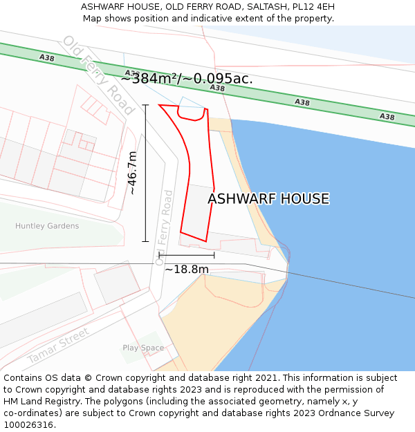 ASHWARF HOUSE, OLD FERRY ROAD, SALTASH, PL12 4EH: Plot and title map