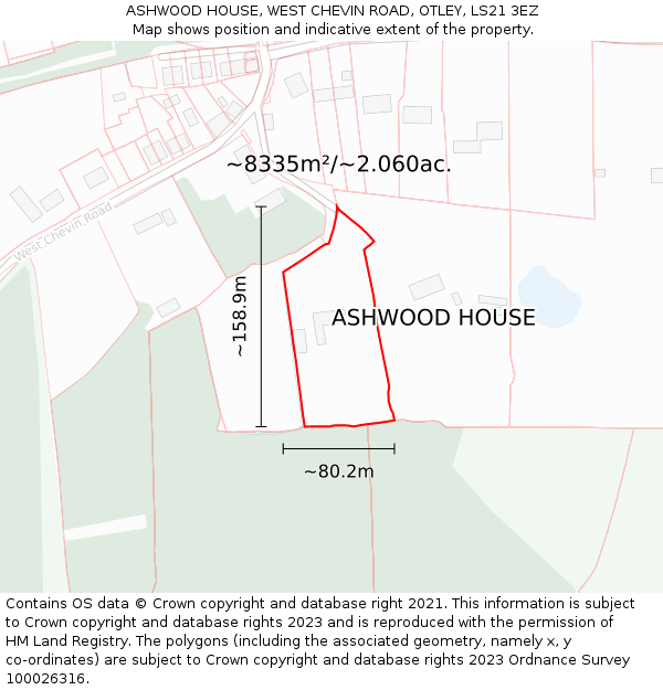 ASHWOOD HOUSE, WEST CHEVIN ROAD, OTLEY, LS21 3EZ: Plot and title map