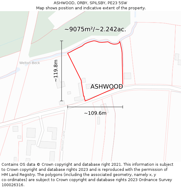 ASHWOOD, ORBY, SPILSBY, PE23 5SW: Plot and title map
