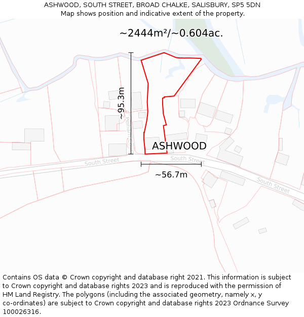 ASHWOOD, SOUTH STREET, BROAD CHALKE, SALISBURY, SP5 5DN: Plot and title map