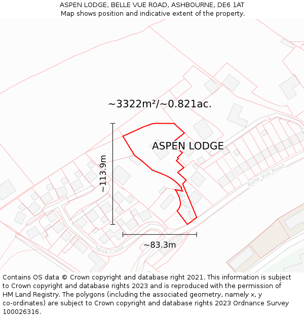 ASPEN LODGE, BELLE VUE ROAD, ASHBOURNE, DE6 1AT: Plot and title map