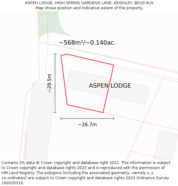 ASPEN LODGE, HIGH SPRING GARDENS LANE, KEIGHLEY, BD20 6LN: Plot and title map