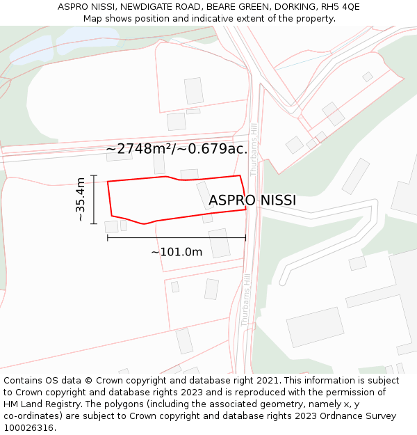 ASPRO NISSI, NEWDIGATE ROAD, BEARE GREEN, DORKING, RH5 4QE: Plot and title map