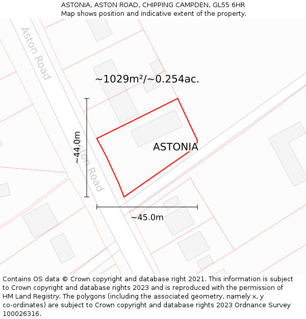 ASTONIA, ASTON ROAD, CHIPPING CAMPDEN, GL55 6HR: Plot and title map