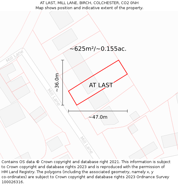 AT LAST, MILL LANE, BIRCH, COLCHESTER, CO2 0NH: Plot and title map