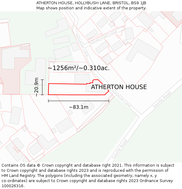 ATHERTON HOUSE, HOLLYBUSH LANE, BRISTOL, BS9 1JB: Plot and title map