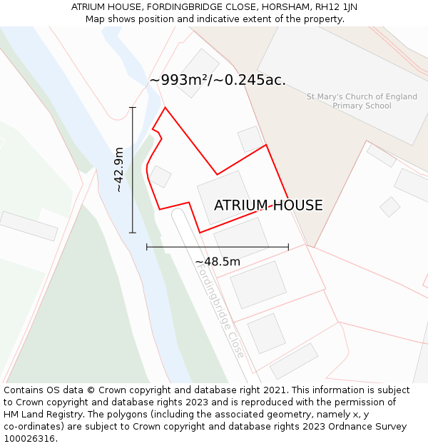 ATRIUM HOUSE, FORDINGBRIDGE CLOSE, HORSHAM, RH12 1JN: Plot and title map
