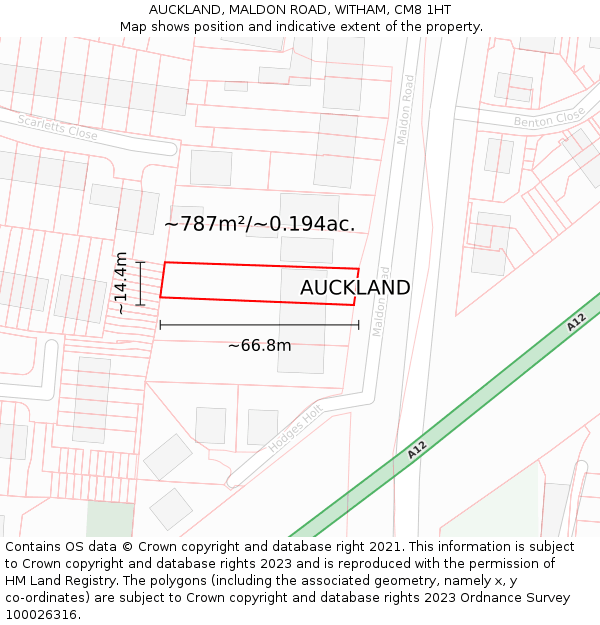 AUCKLAND, MALDON ROAD, WITHAM, CM8 1HT: Plot and title map