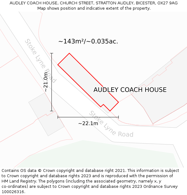 AUDLEY COACH HOUSE, CHURCH STREET, STRATTON AUDLEY, BICESTER, OX27 9AG: Plot and title map