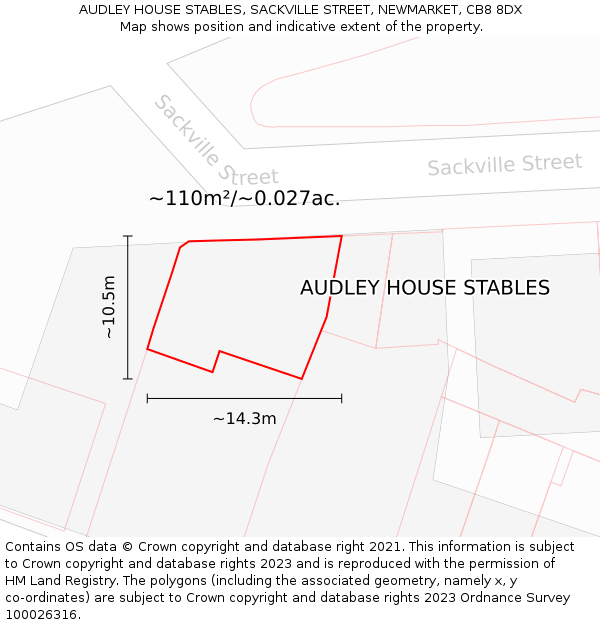 AUDLEY HOUSE STABLES, SACKVILLE STREET, NEWMARKET, CB8 8DX: Plot and title map